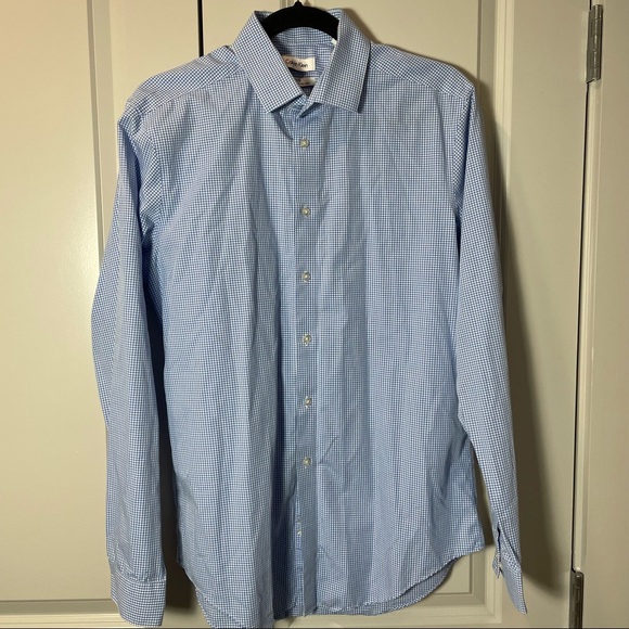 Calvin Klein Men’s Long Sleeve Shirt Button Up Check Slim Fit 16 Gently Worn - Picture 3 of 6